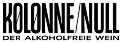 Schwarzes Kolonne Null Logo, „Der alkoholfreie Wein“, stilisierter Schriftzug auf weißem Hintergrund. Ideal für alkoholfreie Weingenießer.