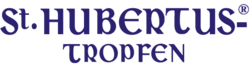 Logo von St. Hubertus Tropfen in blauer Schrift – traditionelle Kräuterliköre und Spirituosen mit unverwechselbarem Geschmack.