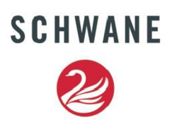 Logo des Weinguts Zur Schwane mit schwarzer Schrift "SCHWANE" und rotem Schwan-Emblem, repräsentiert Qualität und Tradition.