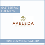 Das Logo des Gless Weingut Aveleda mit dem Slogan "Our Wine, Our Love, Our Life" auf weißem Hintergrund.