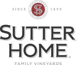 Sutter Home Logo in Schwarz-Weiß mit rotem Wappen, Familienweingut aus Napa Valley, seit 1890.